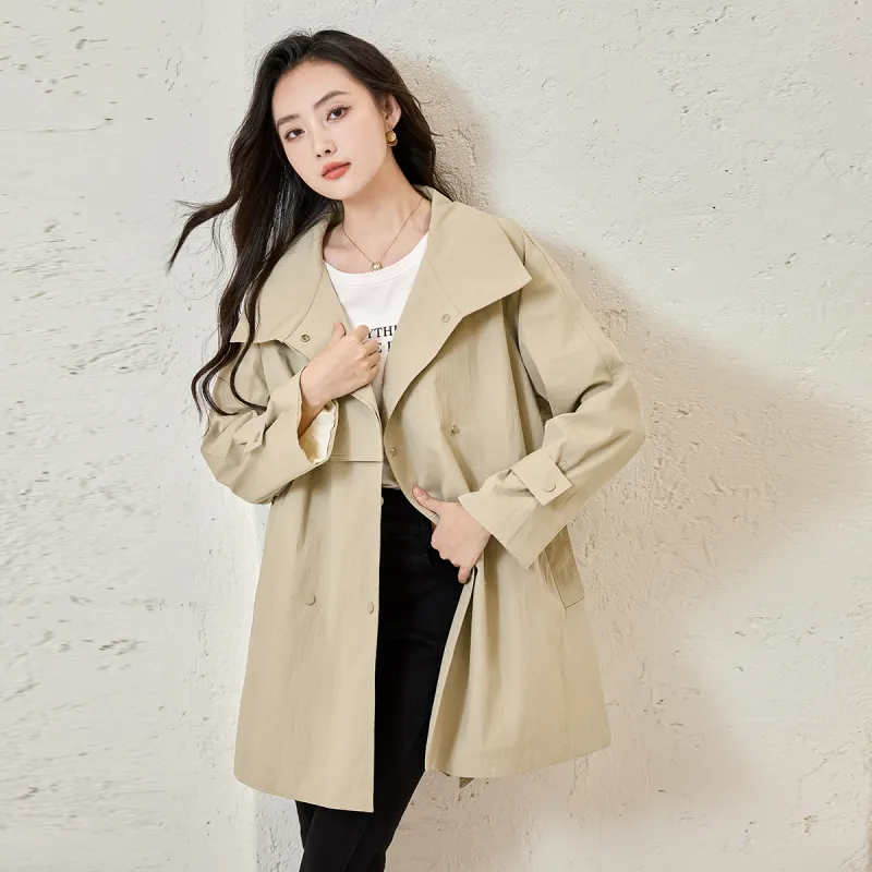 SMEN Trench Coat Women's Milk White Green-1