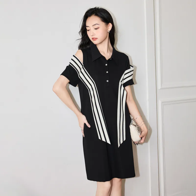 SMEN Short Sleeved Dresses Women's Black-7