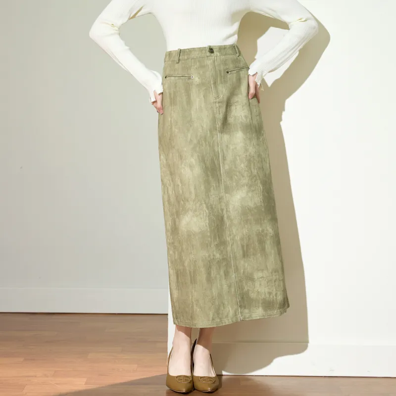 SMEN Casual Long Skirts Women's Khaki-5