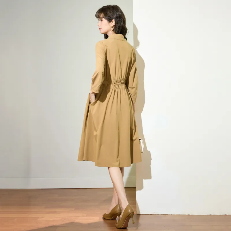 SMEN Long Sleeved Dresses Women's Khaki-7