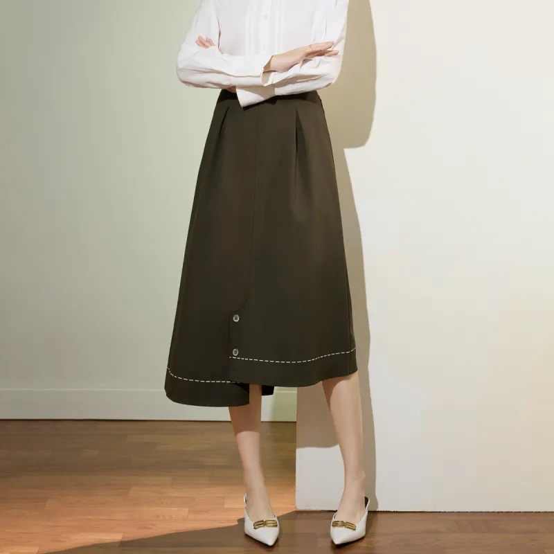 SMEN Casual Long Skirts Women's Coffee-3