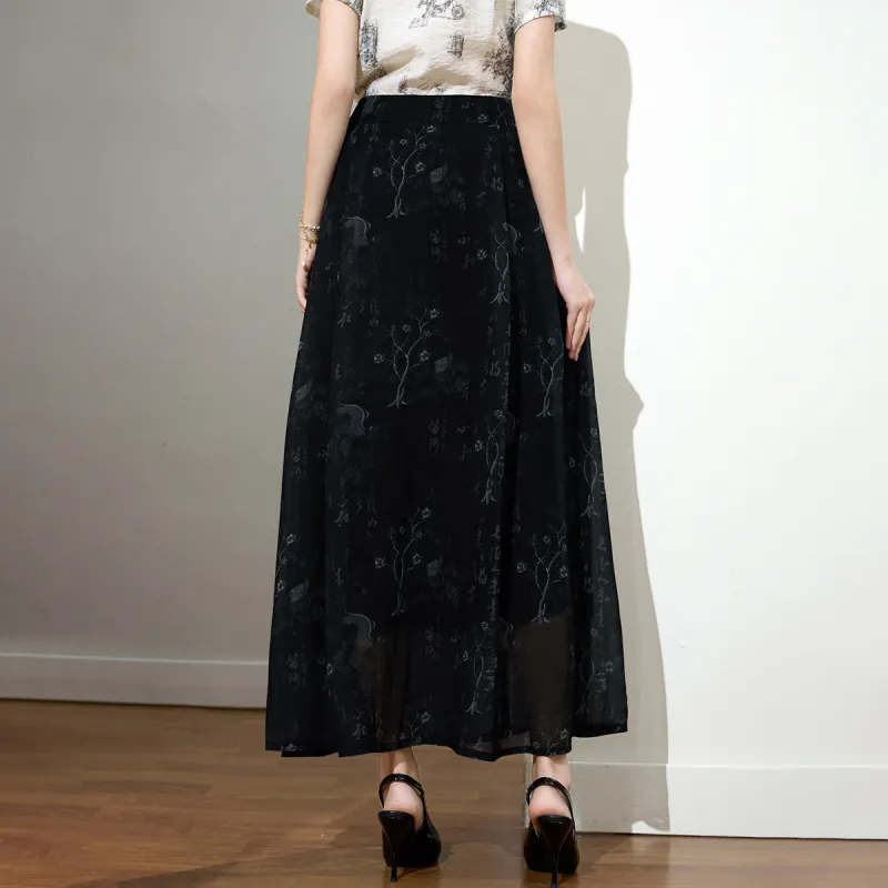 SMEN Casual Long Skirts Women's Black-5