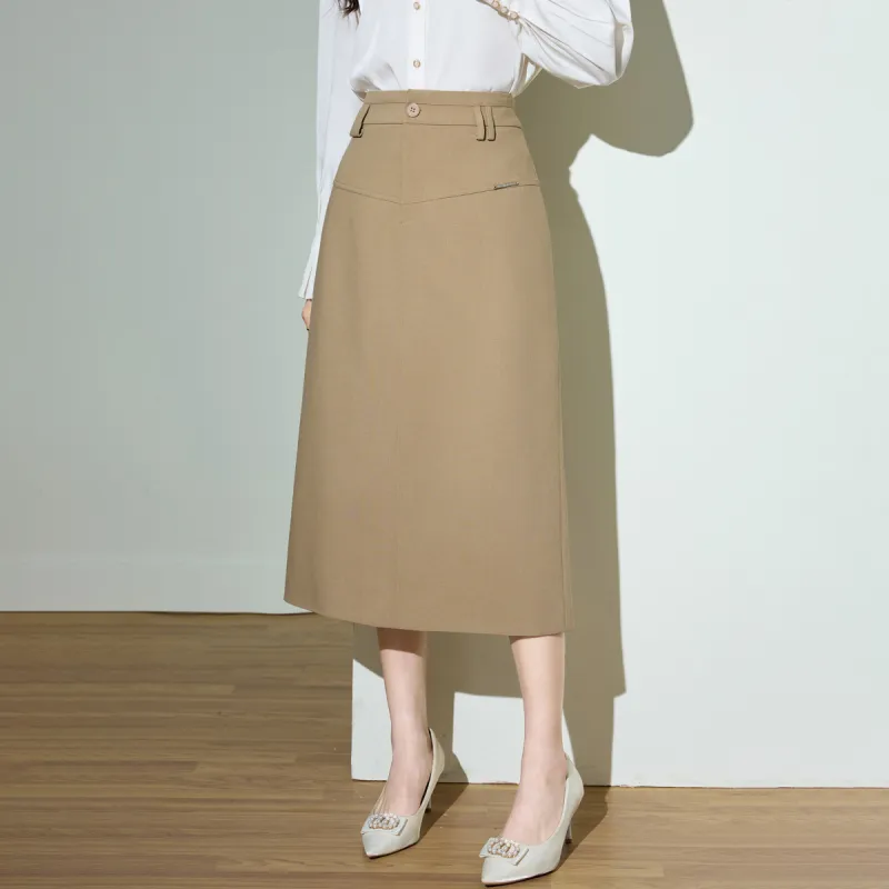SMEN SS24 Casual Long Skirts Women's Khaki-4