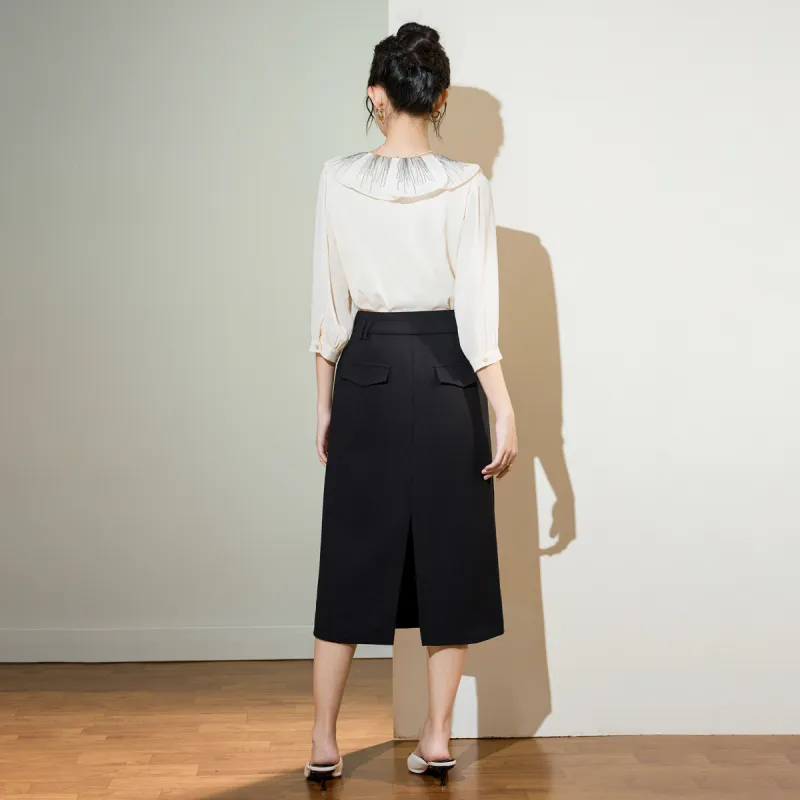 SMEN Casual Long Skirts Women's Black-1