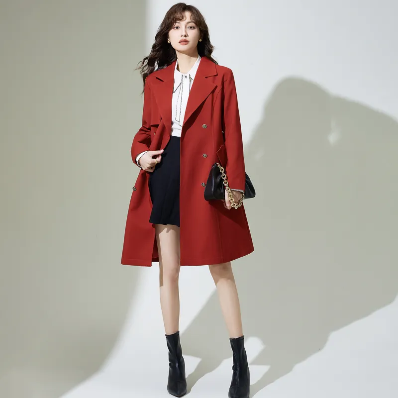 SMEN Trench Coats Women's Red-9