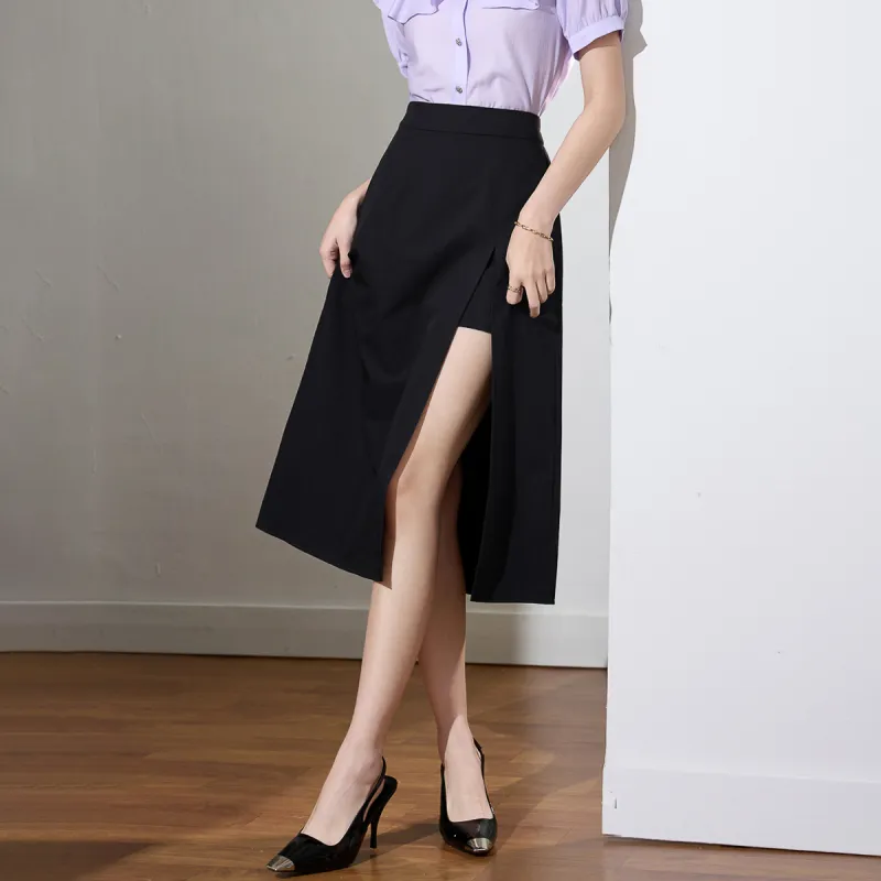 SMEN Casual Long Skirts Women's Black-5