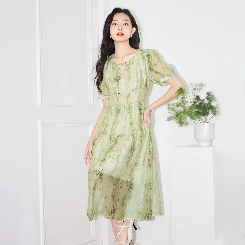 SMEN Short Sleeved Dresses Women's Green-4