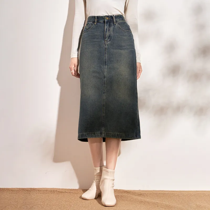 SMEN Denim Long Skirts Women's Blue-1