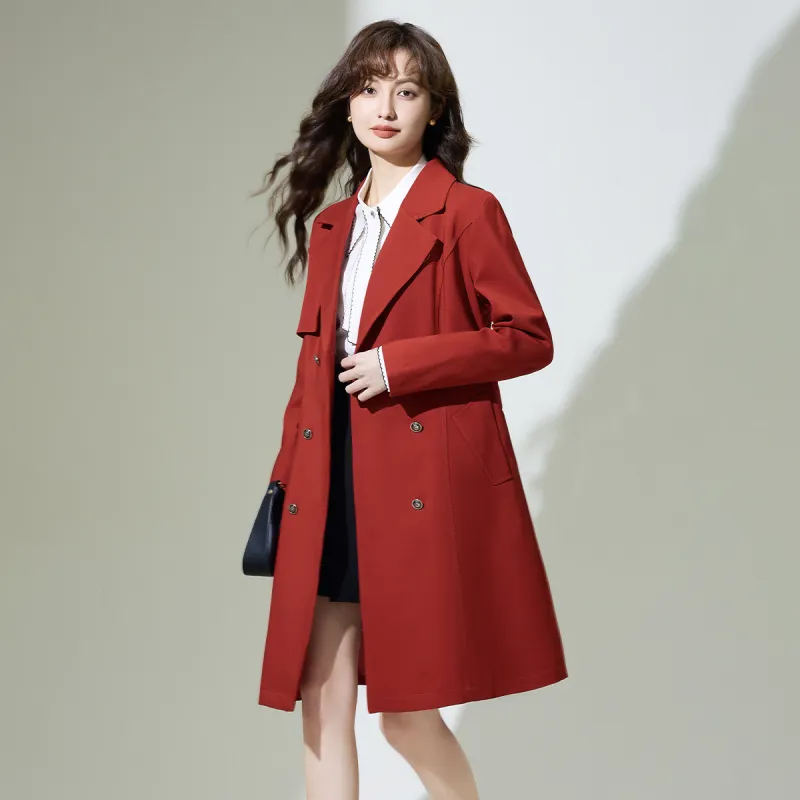 SMEN Trench Coats Women's Red-4