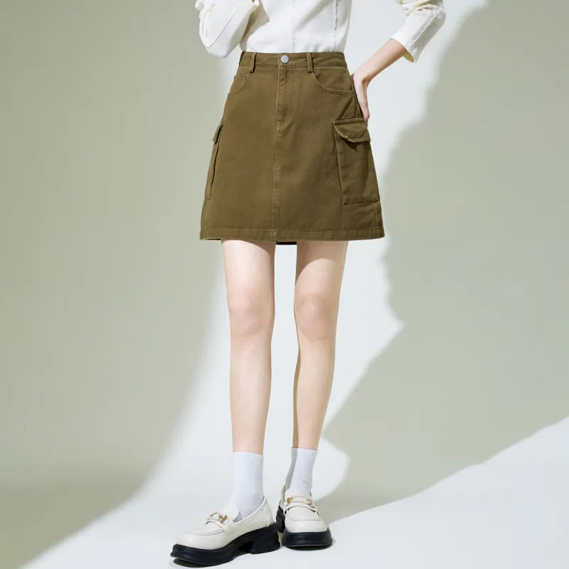 SMEN SS24 Denim Short Skirts Women's Coffee-5