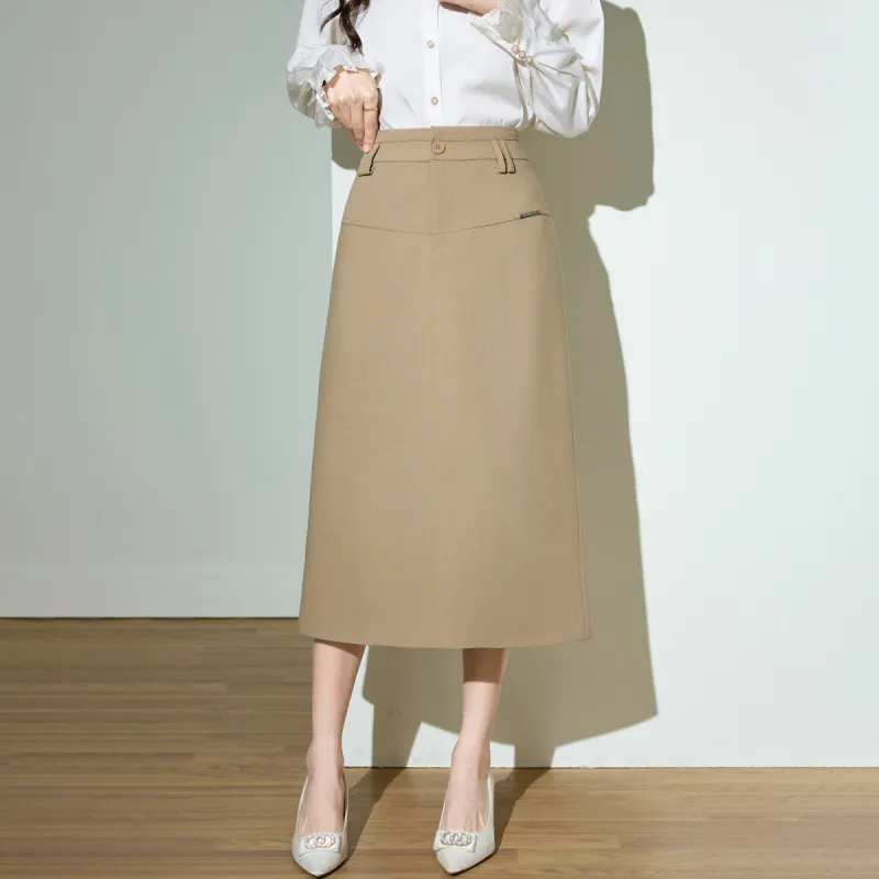 SMEN SS24 Casual Long Skirts Women's Khaki-5