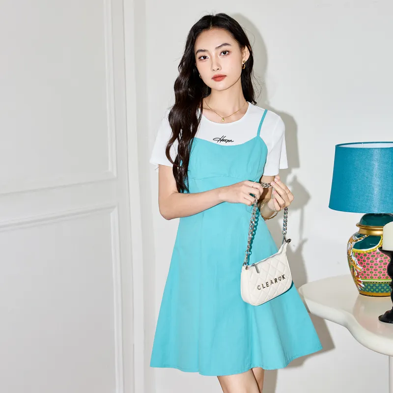 SMEN Short Sleeved Dresses Women's Air Blue-7