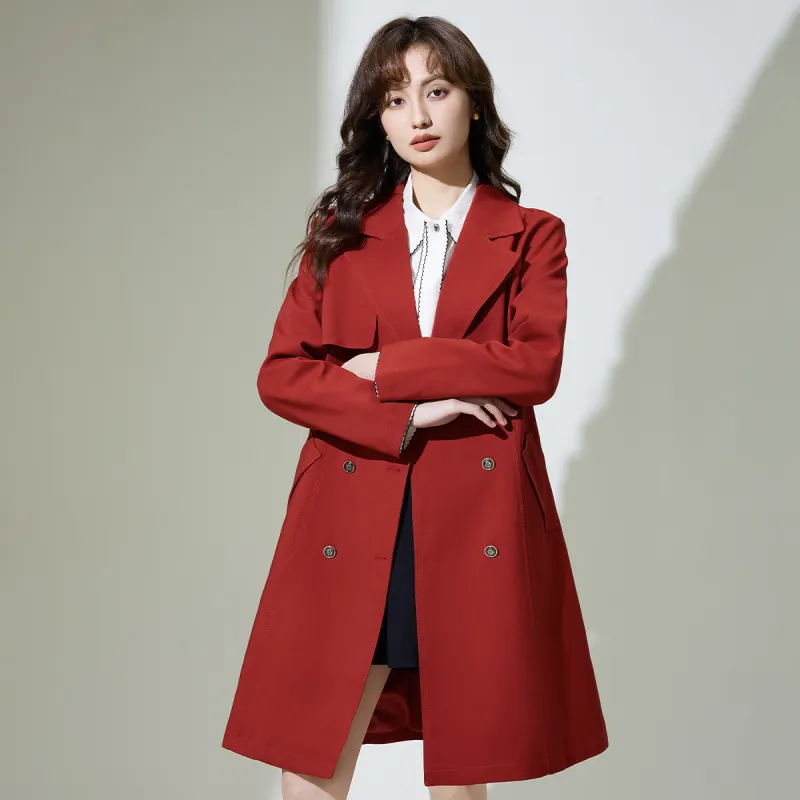 SMEN Trench Coats Women's Red-5