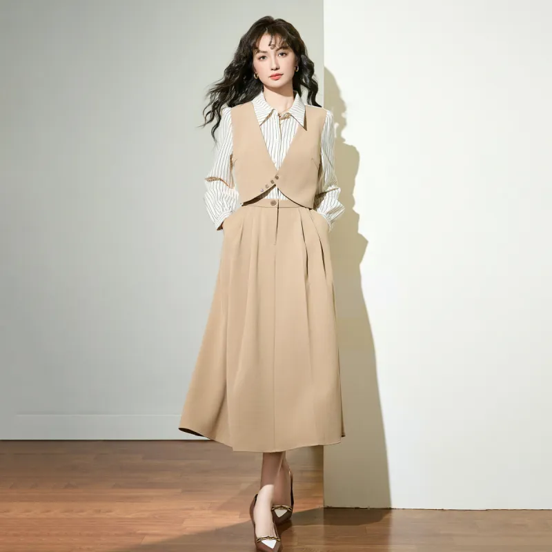 SMEN Long Sleeved Dresses Women's Khaki-7