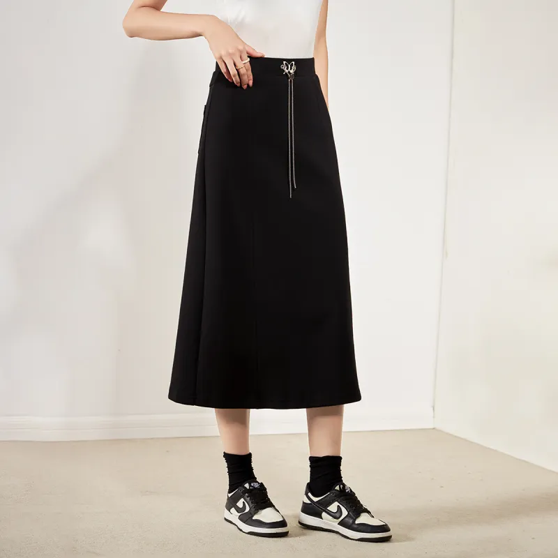 SMEN Casual Long Skirts Women's Black-4