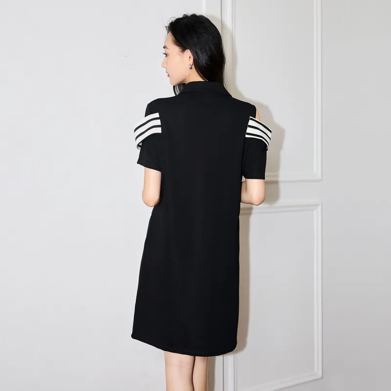 SMEN Short Sleeved Dresses Women's Black-8