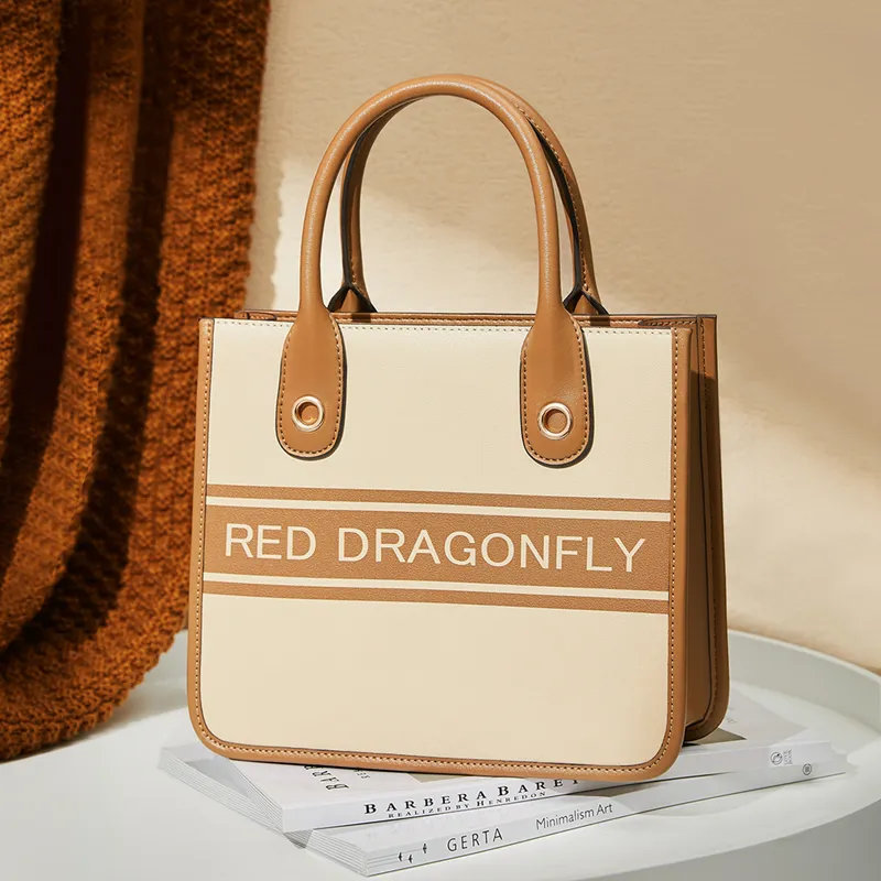 RED DRAGONFLY Split Cow Leather With Microfiber Synthetic Leather Handbag Unisex Brown-5
