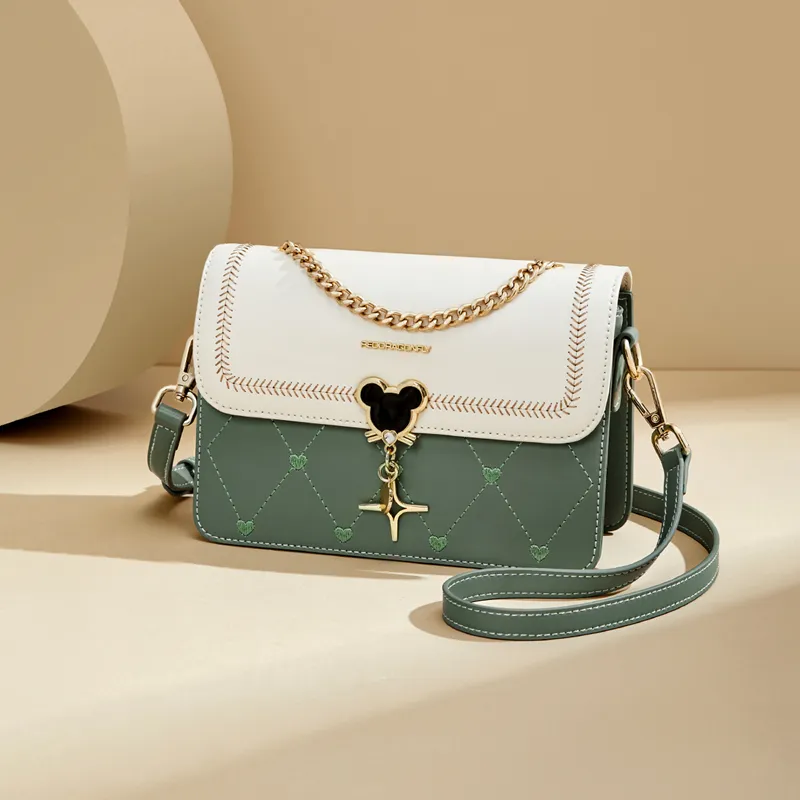 RED DRAGONFLY Cow Leather Handbag, Shoulder Bag, Crossbody Bag Women's Vitality Green-7