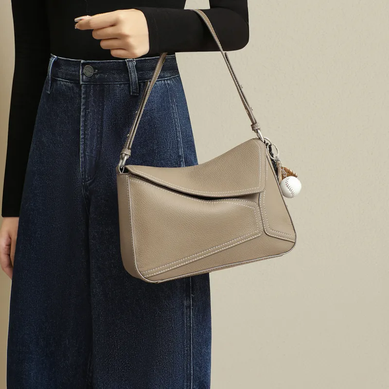 RED DRAGONFLY Cow Leather Crossbody Bag, Shoulder Bag Medium Size Women's Elephant Gray-4