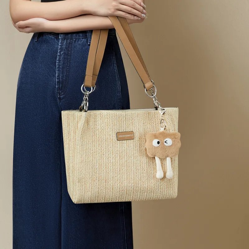 RED DRAGONFLY Fabric With Synthetic Leather Handbag Shoulder Bag Tote Women's Cream Apricot-5