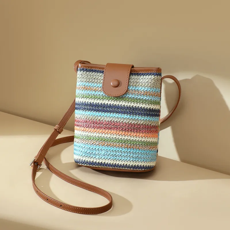 RED DRAGONFLY Fabric, Synthetic Leather Woven Small Bag Trumpets Women's Rainbow-6
