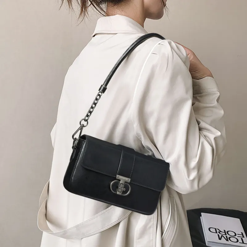 RED DRAGONFLY Cow Leather Small Square Bag, Chain Bag, Shoulder Bag Regular Women's Black-3