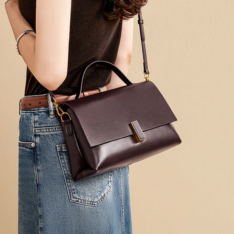 RED DRAGONFLY Cow Leather With Synthetic Leather Shoulder Bag, Crossbody Bag, Handbag Women's Mocha/Coffee-3
