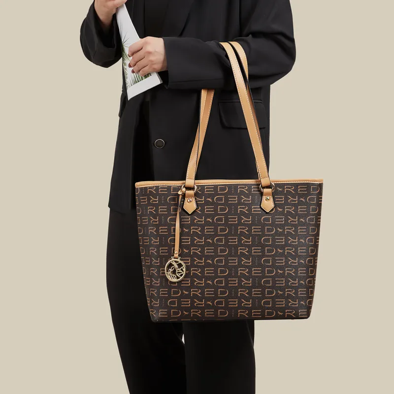 RED DRAGONFLY PVC Tote Bag, Shopping Bag, Handbag, Shoulder Bag Women's Coffee-5