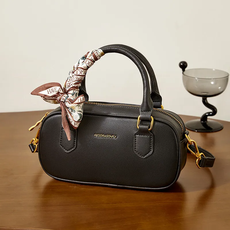 RED DRAGONFLY Cow Split Leather Handbag Regular Unisex Brown/Black-11
