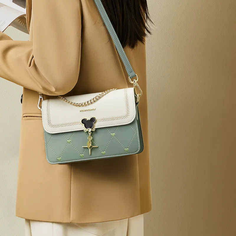 RED DRAGONFLY Cow Leather Handbag, Shoulder Bag, Crossbody Bag Women's Vitality Green-4