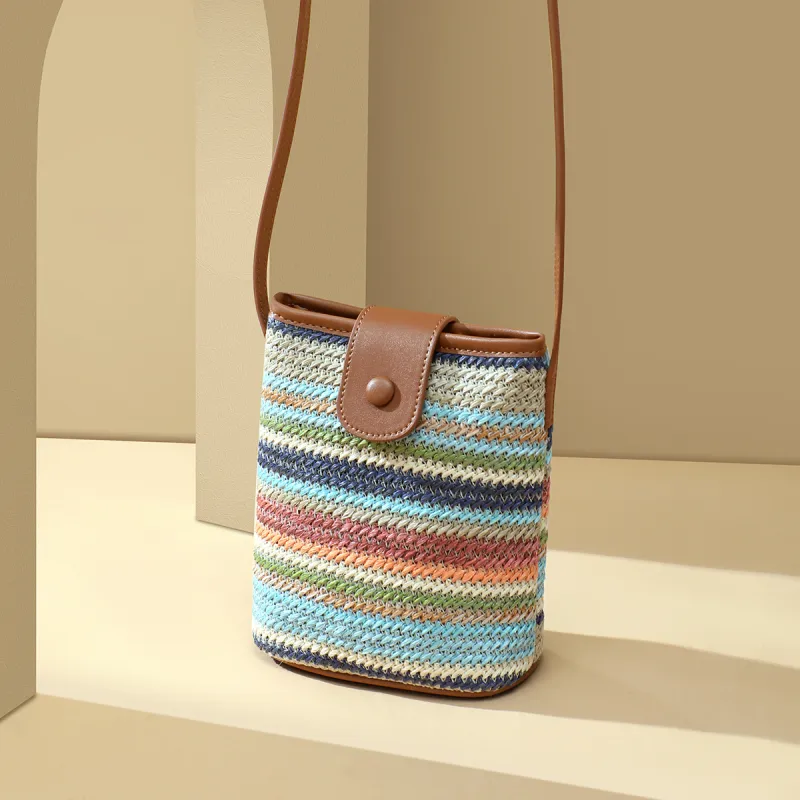 RED DRAGONFLY Fabric, Synthetic Leather Woven Small Bag Trumpets Women's Rainbow-5