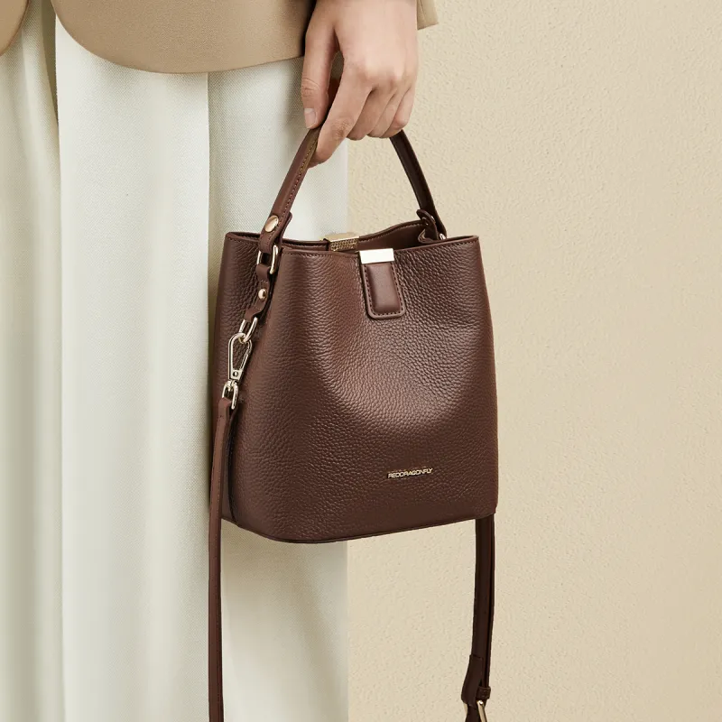 RED DRAGONFLY Cow Leather Bucket Bag Handbag Crossbody Bag Regular Women's Brown/Black/Ecru/Coffee-24