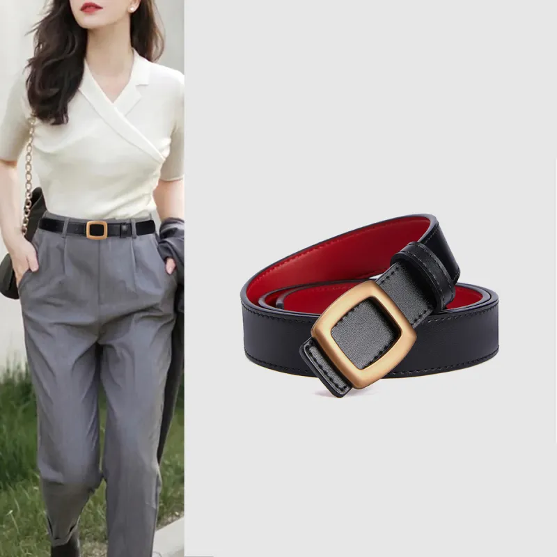 RED DRAGONFLY Versatile Instagram Style Trendy Fashion Smooth Buckle Belt Without Perforation Women's Width 2.8cm-4