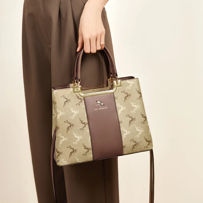 RED DRAGONFLY PVC Handbag Regular Unisex Coffee/Khaki-32