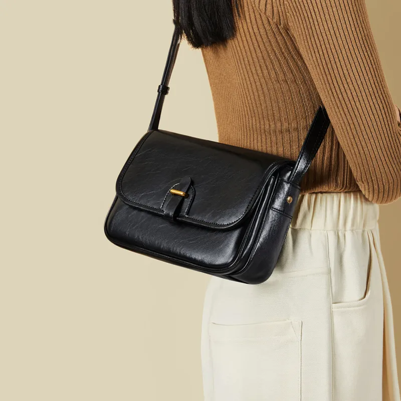 RED DRAGONFLY Split Cow Leather Shoulder Bag, Crossbody Bag Regular Women's Black-4