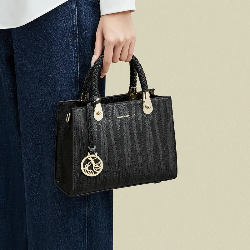 RED DRAGONFLY Cow Leather Tote Handbag, Crossbody Bag Women's Blue/Black-23