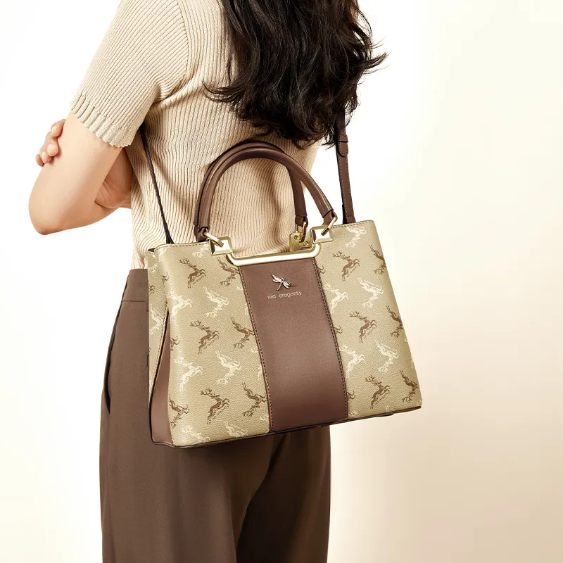 RED DRAGONFLY PVC Handbag Regular Unisex Coffee/Khaki-33