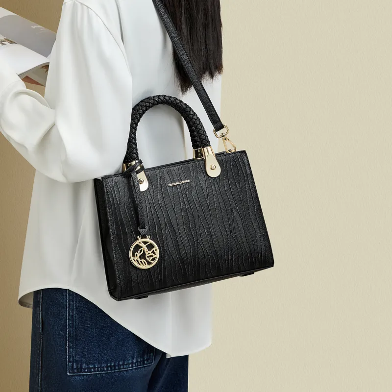 RED DRAGONFLY Cow Leather Tote Handbag, Crossbody Bag Women's Blue/Black-22