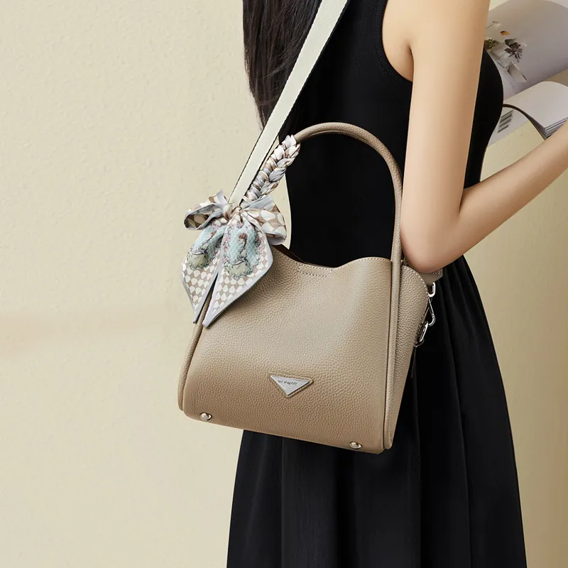 RED DRAGONFLY Top Grain Cow Leather Handbag Regular Women's Elegant Gray-5
