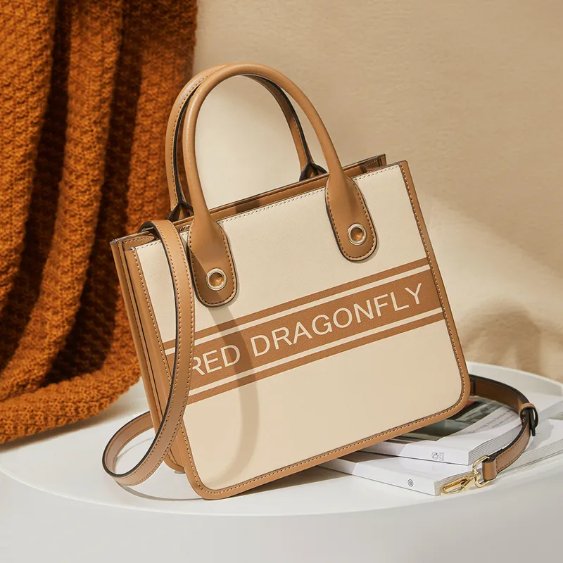 RED DRAGONFLY Split Cow Leather With Microfiber Synthetic Leather Handbag Unisex Brown-4