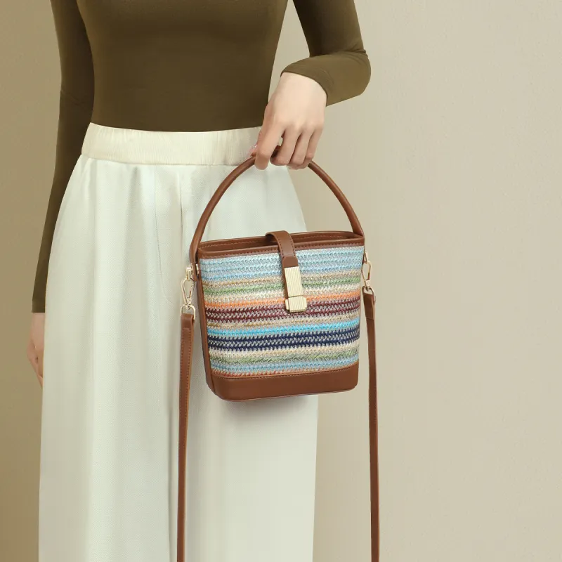 RED DRAGONFLY Fabric Bucket Bag, Shoulder Bag, Handbag Women's Rainbow-2