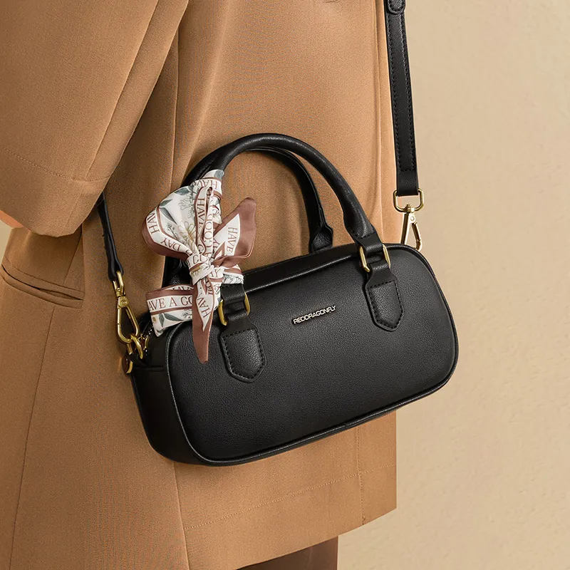 RED DRAGONFLY Cow Split Leather Handbag Regular Unisex Brown/Black-14