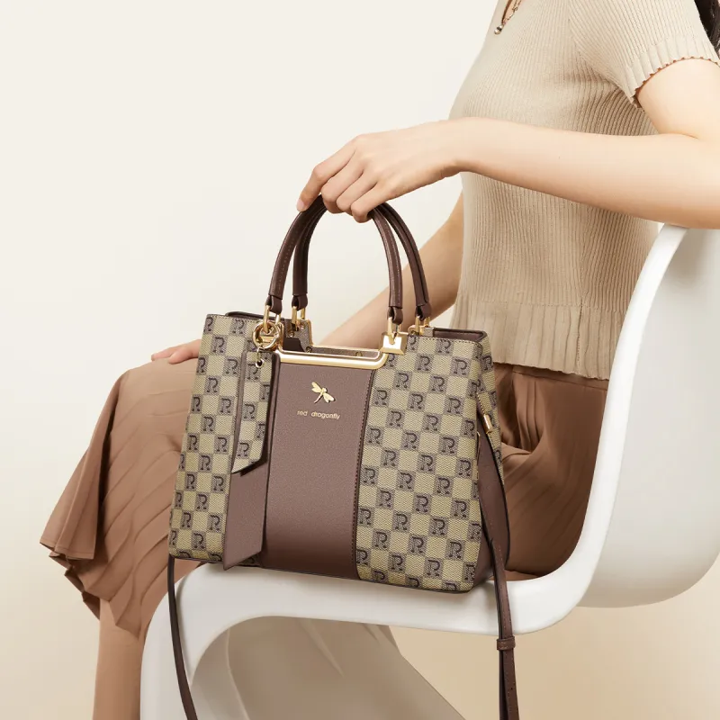 RED DRAGONFLY PVC Handbag Regular Unisex Coffee/Khaki-26