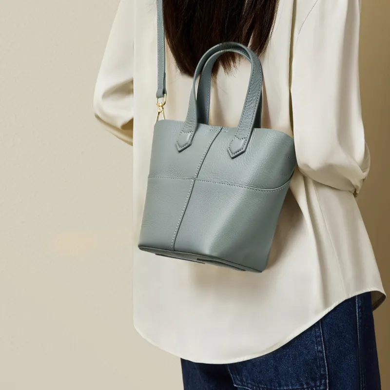 RED DRAGONFLY Cow Leather Bucket Bag, Shoulder Bag, Crossbody Bag, Handbag Regular Women's Khaki, Light Green-9