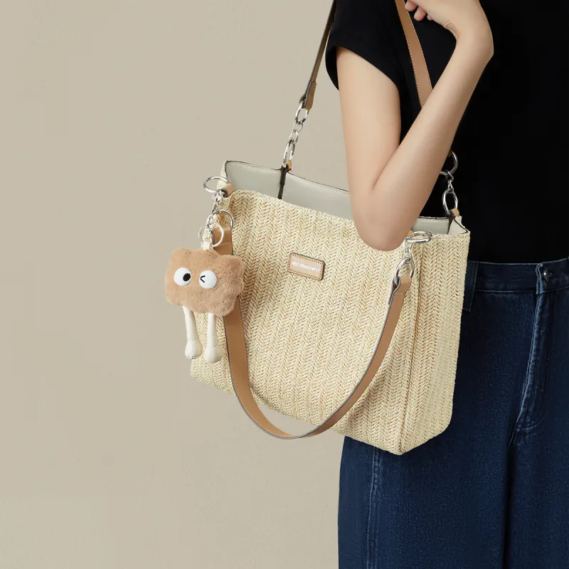 RED DRAGONFLY Fabric With Synthetic Leather Handbag Shoulder Bag Tote Women's Cream Apricot-4