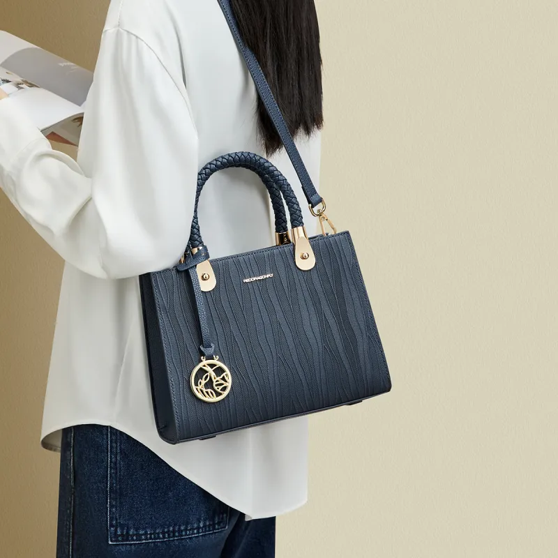 RED DRAGONFLY Cow Leather Tote Handbag, Crossbody Bag Women's Blue/Black-13