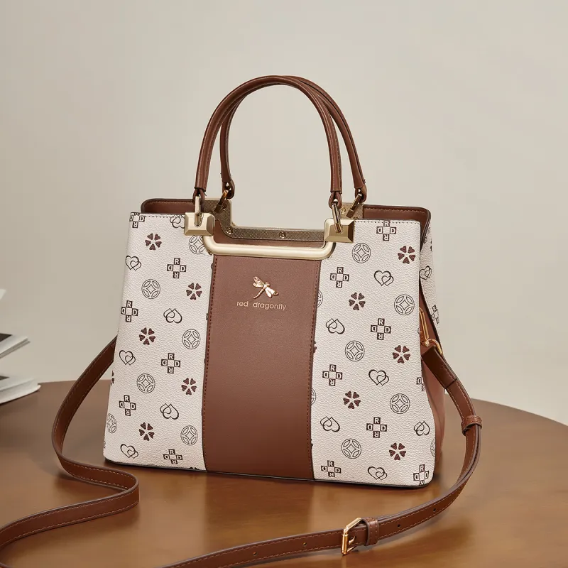 RED DRAGONFLY PVC Handbag Regular Unisex Coffee/Khaki-41