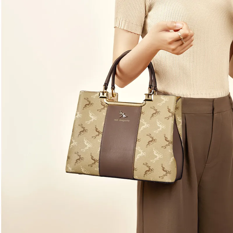 RED DRAGONFLY PVC Handbag Regular Unisex Coffee/Khaki-34
