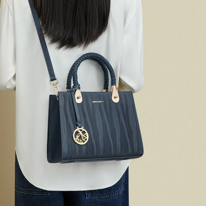 RED DRAGONFLY Cow Leather Tote Handbag, Crossbody Bag Women's Blue/Black-14
