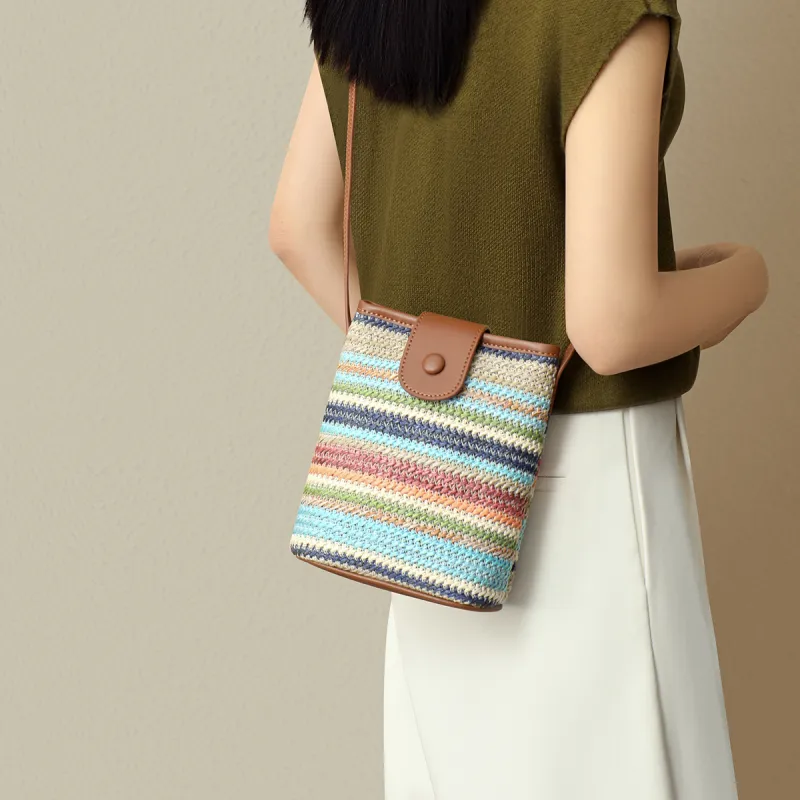 RED DRAGONFLY Fabric, Synthetic Leather Woven Small Bag Trumpets Women's Rainbow-7